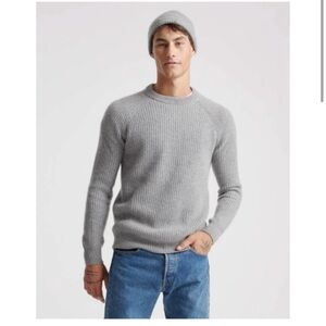 QUINCE Mongolian Cashmere Fisherman Crewneck Sweater Heather Grey Ribbed Mens XL